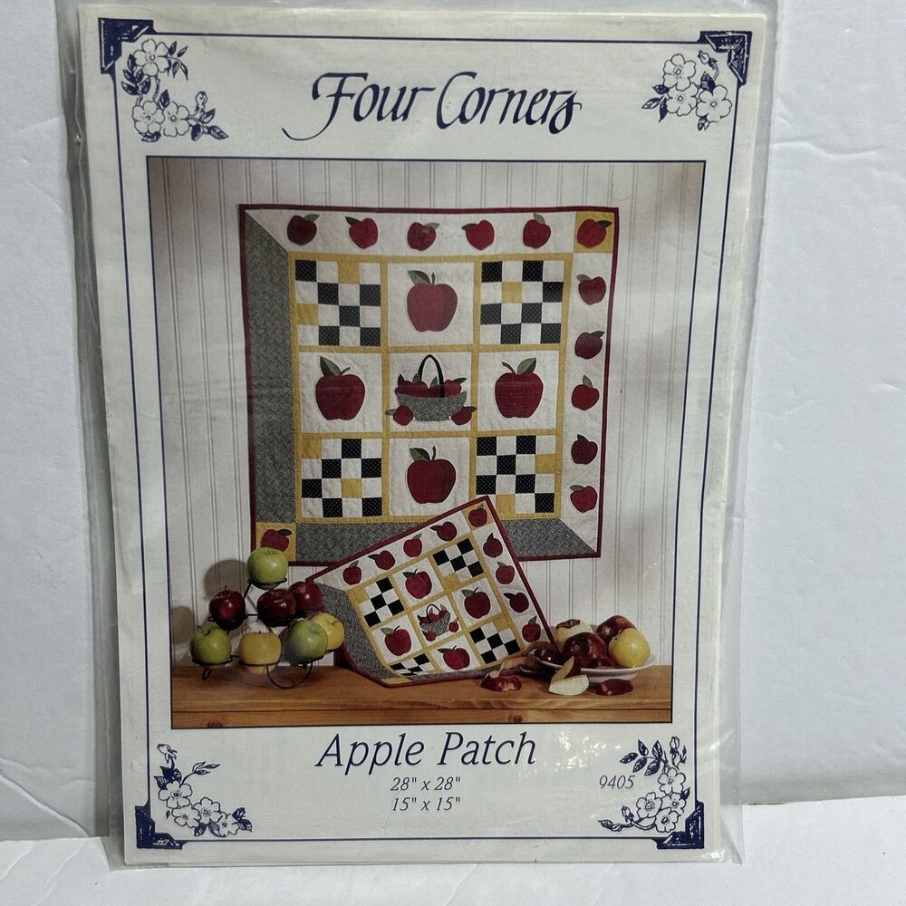 Fall Apple Patch Four Corners Wall Quilt NEW Vintage Sewing Pattern 1994 #9405